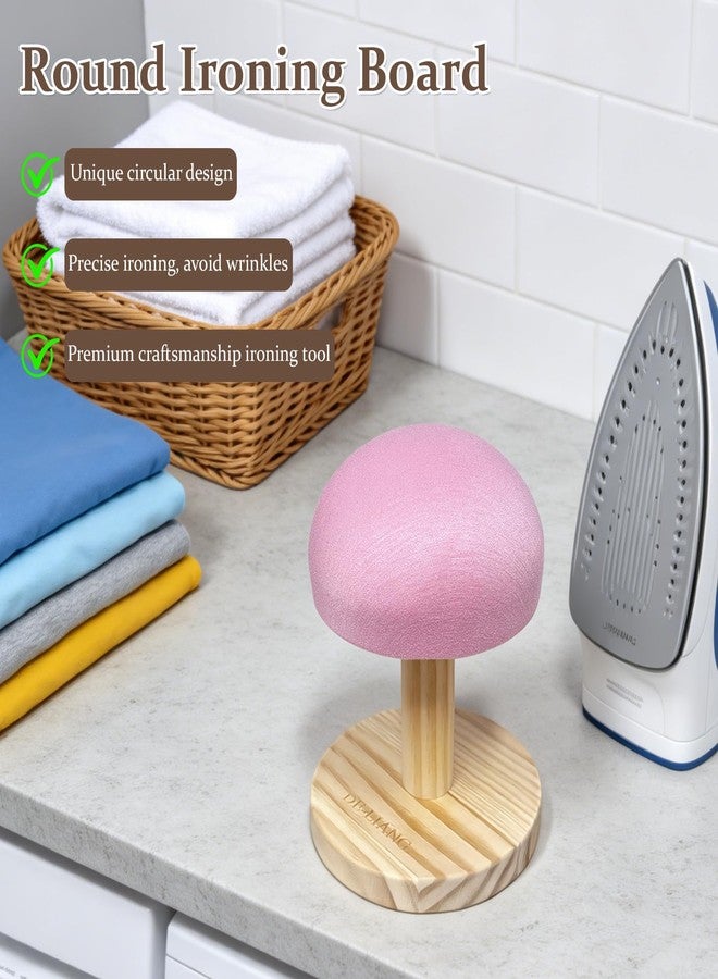 DE-LIANG Bra Wooden Ironing Board, Mini Soft Padded Sleeve Pressing Board with Round Base, Tailor’s Hams with Removable Cotton Cover for Small Table Top Pressing Pad, Long-7.1 Inch, Pink - Image 3
