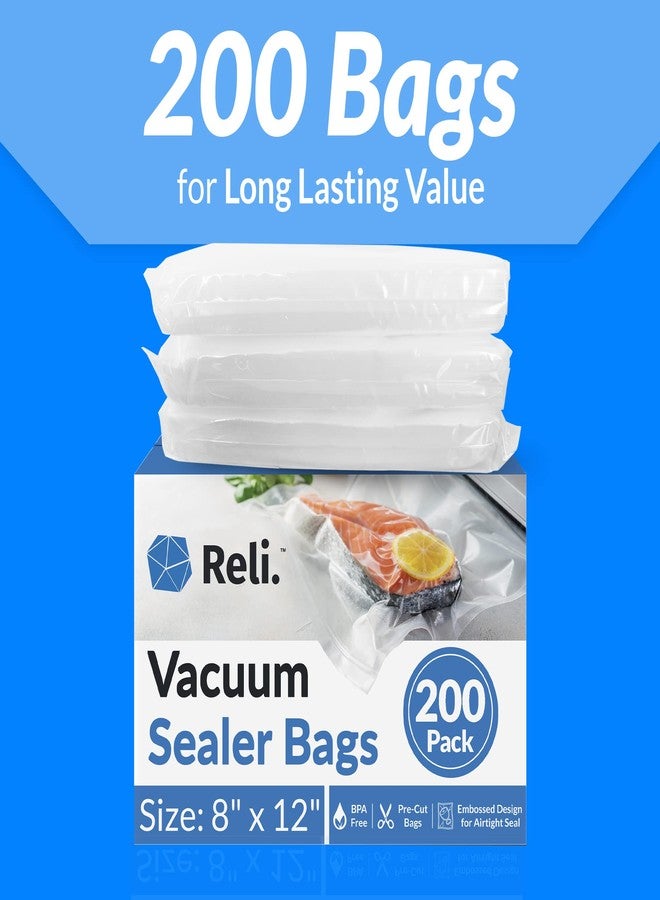 Reli. Vacuum Sealer Bags 8x12 in. | 200 Pack | Pre-Cut Embossed Vacuum Bag for Food | BPA Free | Food Sealer for Sous Vide, Freezer Storage, Meal Prep | Quart Size, Clear - Image 2
