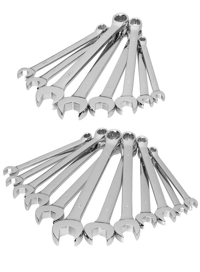 EFFICERE Max Torque 20-Piece Premium Metric and SAE Combination Wrench Set in Rack | Metric Size 8mm - 19mm, Inch Size 5/16” - 3/4” | Longer Wrench Body Design, Chrome Vanadium Steel, Unique V-Groove Open End - Image 2