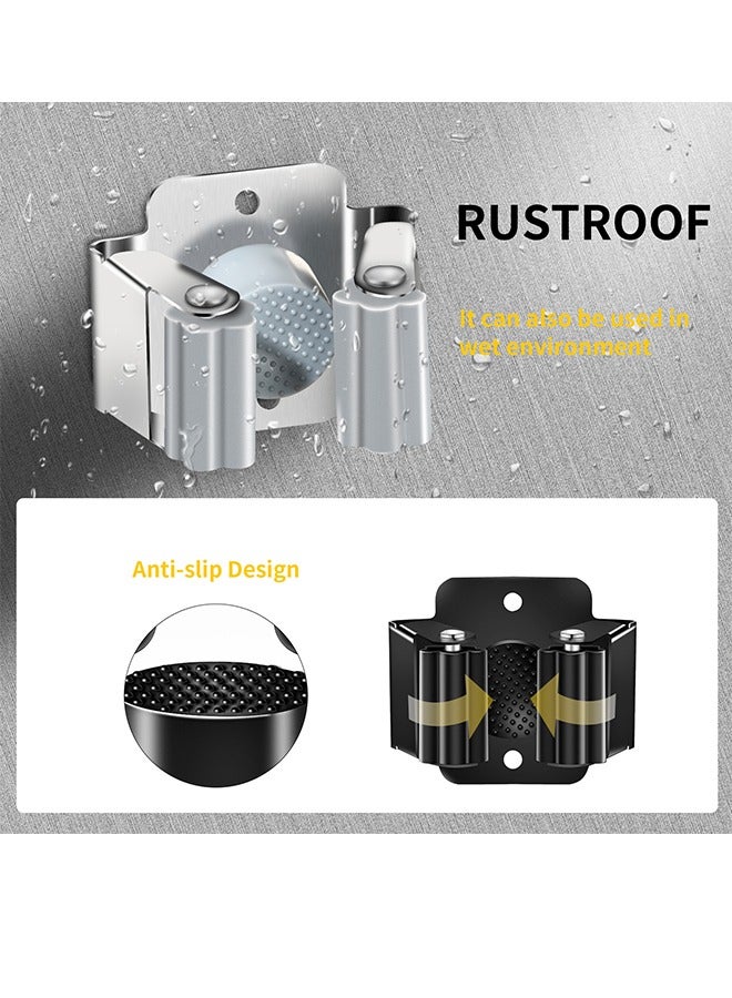 4 Piece Broom And Mop Holder, Heavy Duty Garden Tool Organizer Rake And Shovel Handles, Stainless Steel Mop Hook. Wall Mounted Utility Rack With Screws - Image 5