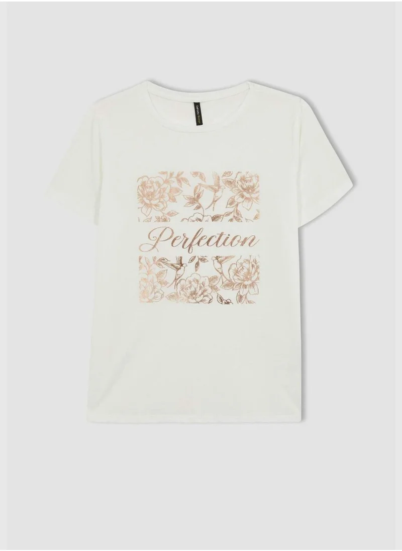 ديفاكتو Woman Crew Neck Knitted Short Sleeve T-Shirt