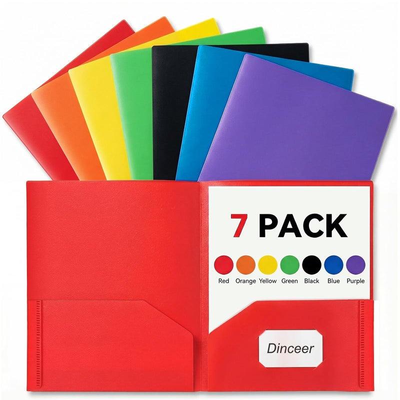 Dinceer Plastic Folders with Pockets (7 Pack Assorted Colors) - Heavy Duty Poly File Folders, Letter Size with Card Slot for School Office Organization - Dinceer - Image 1
