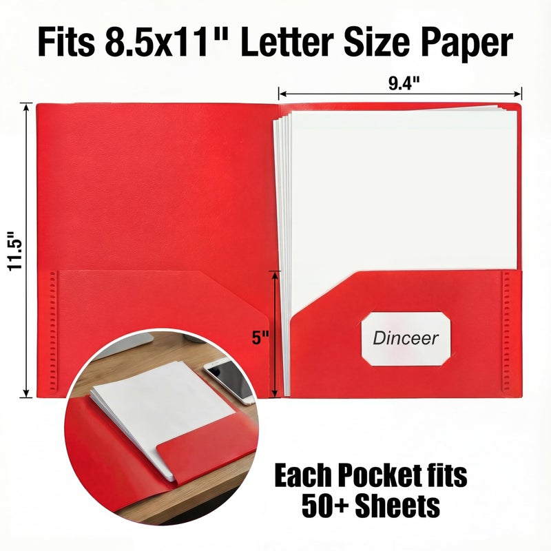 Dinceer Plastic Folders with Pockets (7 Pack Assorted Colors) - Heavy Duty Poly File Folders, Letter Size with Card Slot for School Office Organization - Dinceer - Image 2