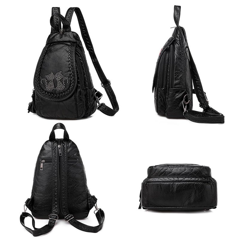 NIGEDU Vintage Embroidered Women Backpacks Soft PU Leather Backpack Purse Small Female Travel Bag Black Chest Packs (Cats) - Image 4