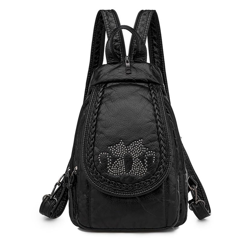 NIGEDU Vintage Embroidered Women Backpacks Soft PU Leather Backpack Purse Small Female Travel Bag Black Chest Packs (Cats) - Image 1