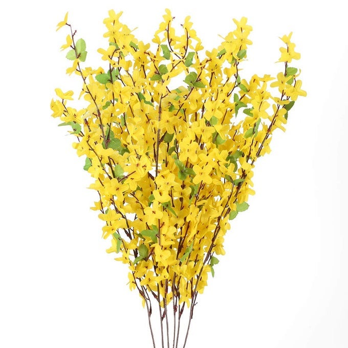 6 PCS 255INCH ARTIFICIAL FLOWERS YELLOW SILK FAKE WINTER JASMINE LONG STEM ARTIFICIAL ORCHIDS FLOWERS FOR DECORATION INDOOR OUTDOOR WEDDING HOME BEDROOM YARD CEMETERY