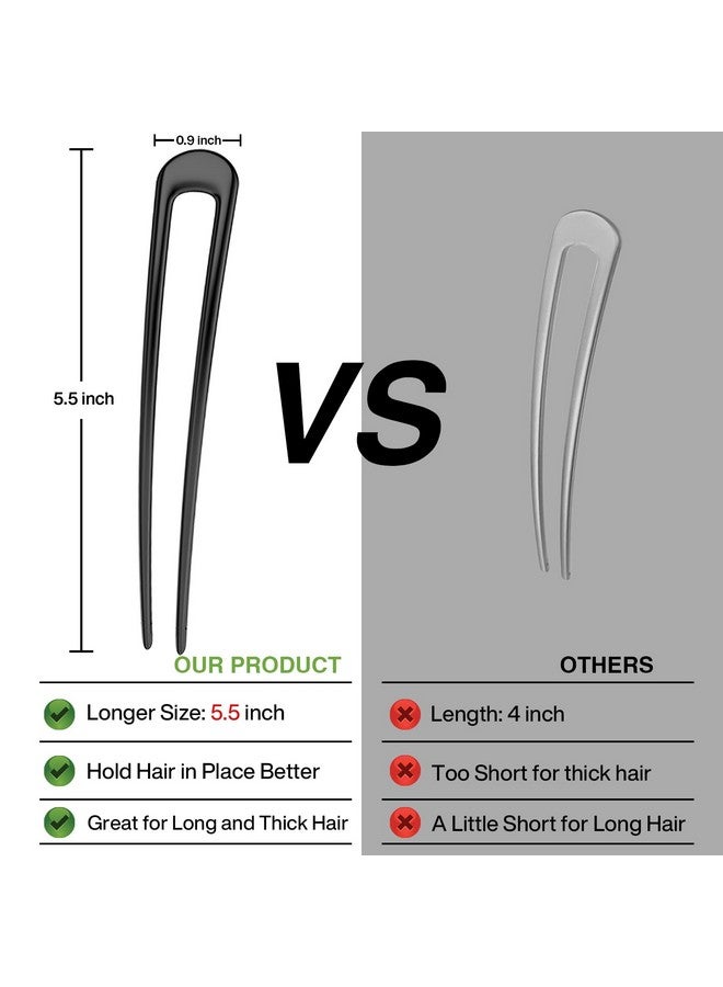 HYFEEL French Hair Pins Metal Hair Fork U Shaped Extra Long Chignon 2 Prong Sticks For Women Hair Accessories (Black 2 Pieces) - Image 3
