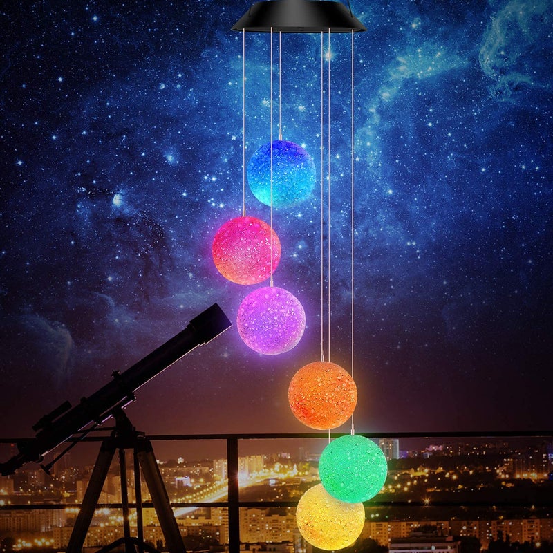 Evolluxi Evolluxi Color Changing Solar Wind ChimeLED Solar Powered Crystal Ball Wind ChimesWind Bell Lights Wind Mobile Solar Lights for Garden Patio Yard Home Decoration Ball  - Image 2