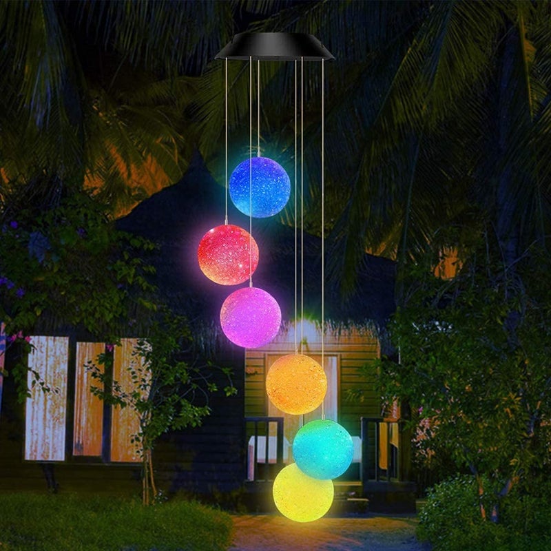 Evolluxi Evolluxi Color Changing Solar Wind ChimeLED Solar Powered Crystal Ball Wind ChimesWind Bell Lights Wind Mobile Solar Lights for Garden Patio Yard Home Decoration Ball  - Image 3