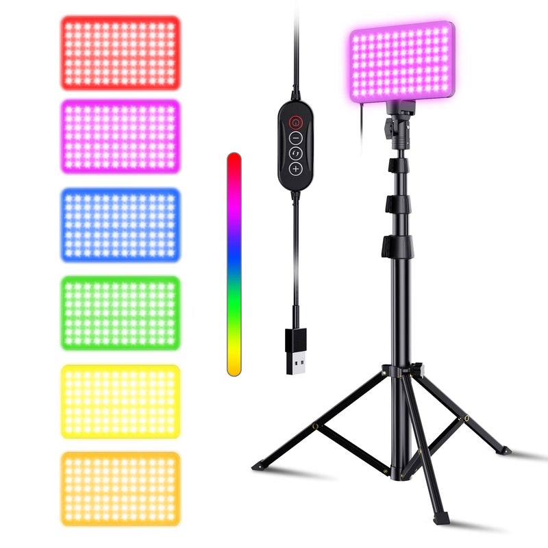 فوجيتك 52 ضوء فيديو وتصوير RGB LED 77 حبة RGB حامل ثلاثي الأبعاد من الألمنيوم جميع أوضاع الإضاءة الفريدة وحدة تحكم مدمجة يعمل بالطاقة عبر USB محمول قابل للتعديل 14 لونًا للبث المباشر يوتيوب