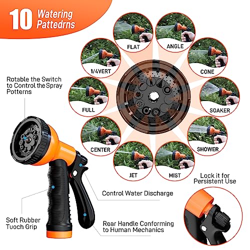 Besiter Garden Hose 75FT Stainless Steel Water Hose with 10 Functions Adjustable Spray Nozzle, Heavy-Duty Metal Garden Hose Flexible Durable No-Tangle & Kink Leak Dog Proof Hose for Yard Lawn(Orange) - Image 5