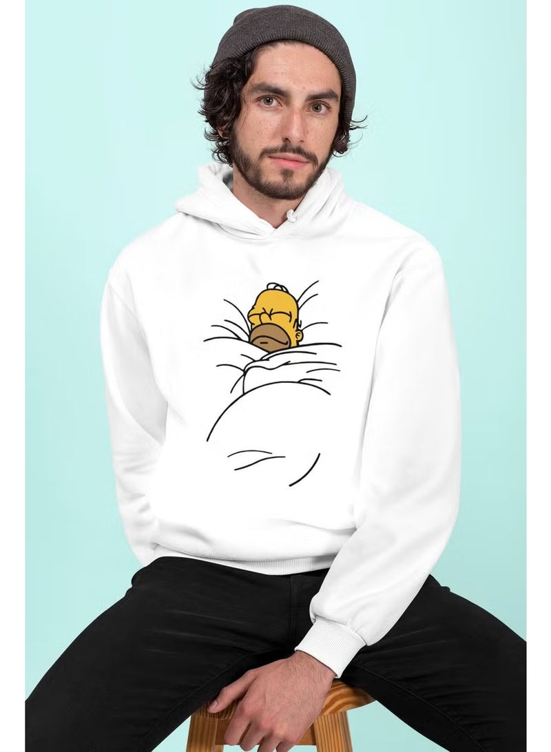Rock&Roll Sleepy Dad White Hooded Men's Sweatshirt - Image 1