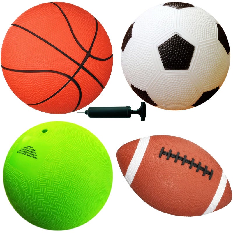 AppleRound Pack of 4 Sports Balls with Pump for Kids and Teens 1 Each of 85Inch Soccer Basketball Playground Ball and 9Inch Football - Image 3