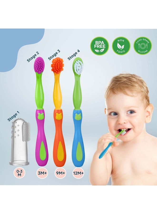 Luvlap مجموعة العناية بالفم للأطفال من 4 مراحل للأسنان واللثة الأساسية للأطفال الرضع والأطفال الصغار وأداة تدليك اللثة للأطفال وفرشاتين للأطفال الصغار وفرشاة أسنان واحدة للتدريب خالية من مادة BPA للأطفال حديثي الولادة حتى 60 شهرًا - Image 4