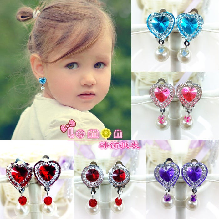 Children'S Ear Clip Earrings Princess No Ear Holes Women'S Fake Earrings Love Flash Diamond Children'S Earrings Ear Pendant Ear Accessories - Image 1