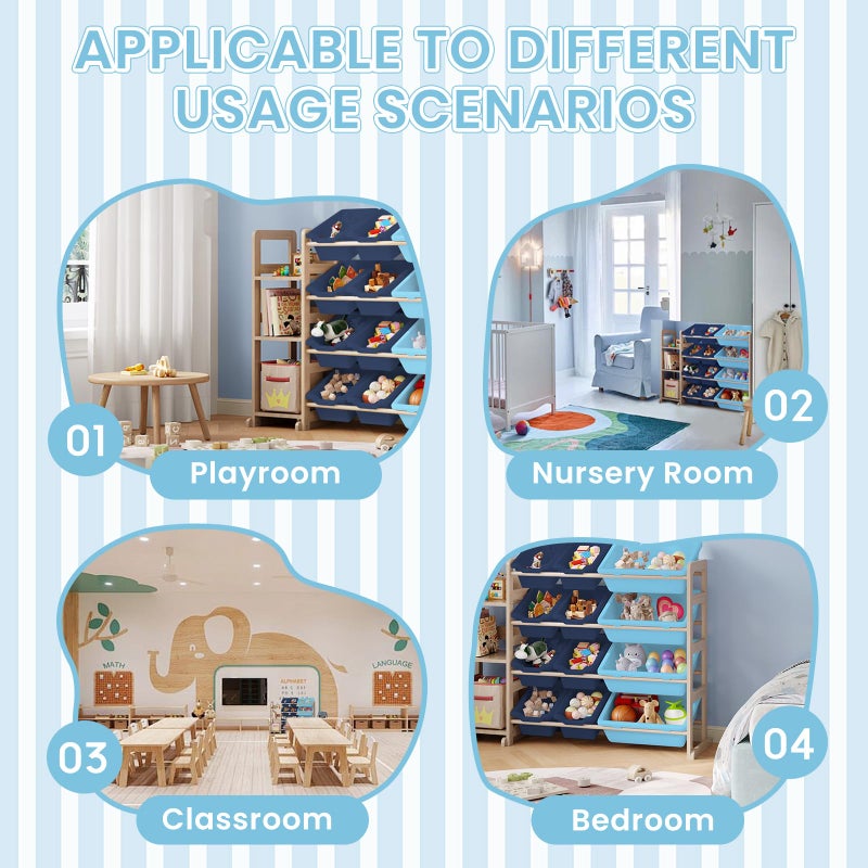 EXPERLAM Toy Storage Organizer - Toy Organizers and Storage with Bookshelf, Toy Storage Shelf with 3 Shelves and 12 Storage Bins, Kids Bookshelf and Toy Storage for Kids Room, Playroom, Bedroom, Nursery, Blue - Image 5