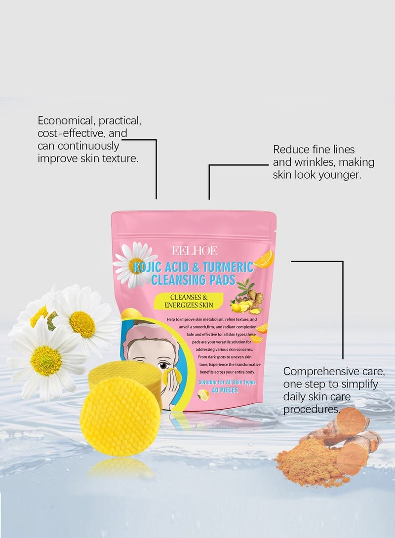 EELHOE Turmeric Koji Acid Cleansing Pads for Face- Kojic Acid and Turmeric Cleansing Pads for Dark Spots, Acne, Exfoliator and Oil, Improve Dull Skin Tone and Enhance Skin Luster,40PCS - Image 4