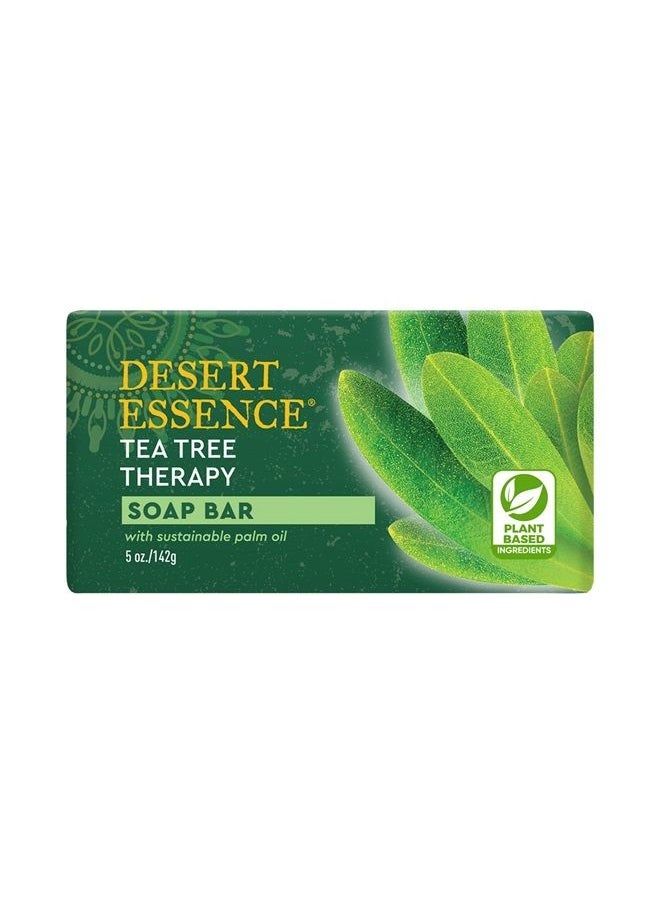 DESERT ESSENCE Tea Tree Therapy Cleansing Bar Soap - 5 Ounce - Therapeutic Skincare - All Skin Types - Jojoba Oil - Aloe Vera - Palm Oil - Moisturizes Face and Body  - Image 1