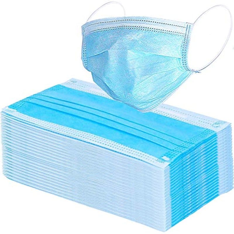 Wecolor 100 Pcs Disposable 3 Ply Earloop Face Masks, Suitable for Home, School, Office and Outdoors (Blue) - Image 1