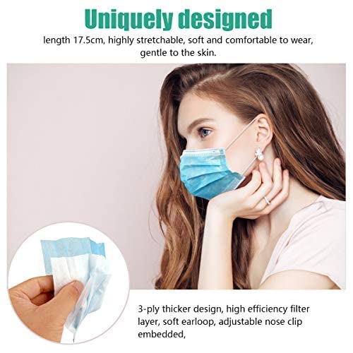 Wecolor 100 Pcs Disposable 3 Ply Earloop Face Masks, Suitable for Home, School, Office and Outdoors (Blue) - Image 2