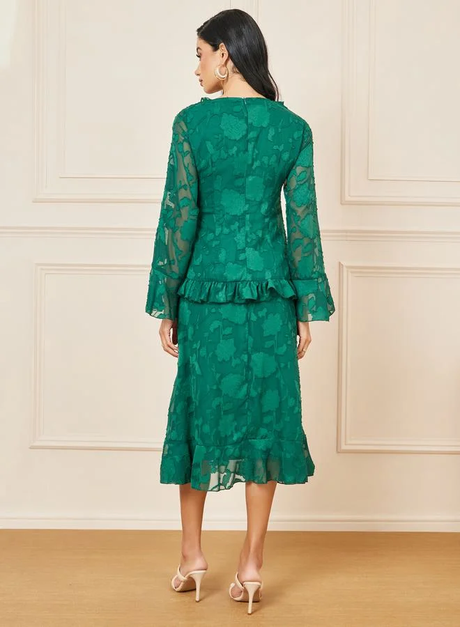 Styli Floral Ruffle Midi Dress