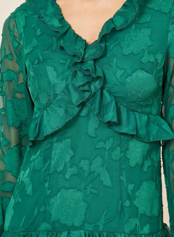 Styli Floral Ruffle Midi Dress