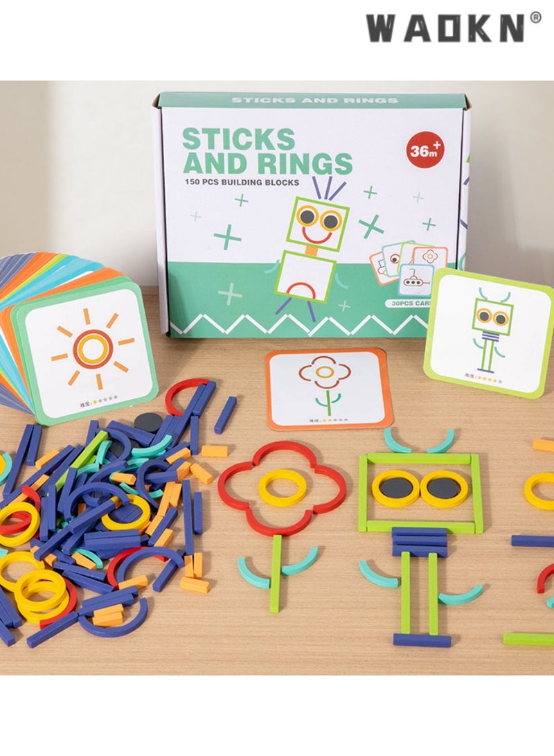 WAOKN Children's Educational Logic Training Game, Wooden Sticks and Rings Puzzle Toy, Ideal for Developing Hand-Eye Coordination and Spatial Awareness,Preschool Learning,Cognitive Development  - Image 1