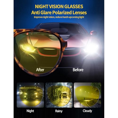 Jefoo Night Vision Glasses for Men Women Anti Glare Night Driving Glasses Polarized Yellow Lens - Image 3