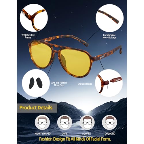 Jefoo Night Vision Glasses for Men Women Anti Glare Night Driving Glasses Polarized Yellow Lens - Image 4