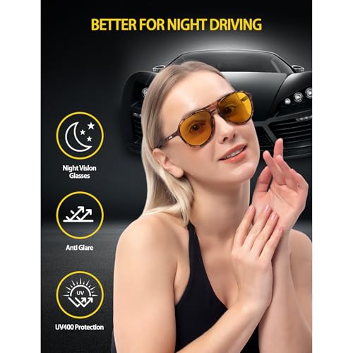Jefoo Night Vision Glasses for Men Women Anti Glare Night Driving Glasses Polarized Yellow Lens - Image 2