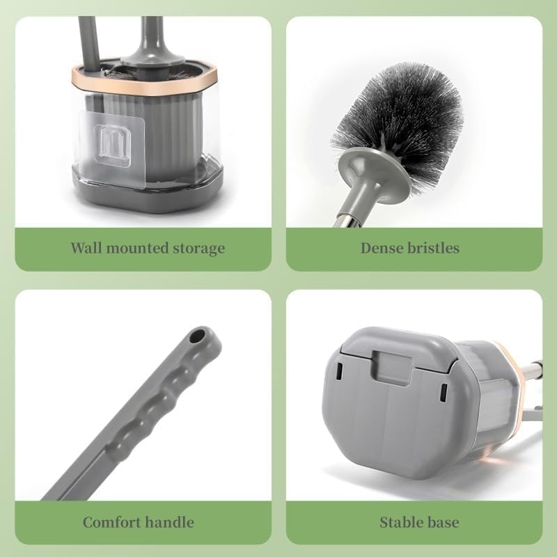 Vasukie Silicone Toilet Brush and Holder Set, with a Extra Crevice Cleaning Brush Deep Cleaning Toilet Bowl Brush for Bathroom Toilet Brushes for Bathroom Wall Mounted Water Drop (Grey) - Image 5
