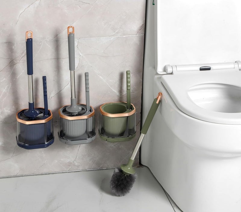 Vasukie Silicone Toilet Brush and Holder Set, with a Extra Crevice Cleaning Brush Deep Cleaning Toilet Bowl Brush for Bathroom Toilet Brushes for Bathroom Wall Mounted Water Drop (Grey) - Image 2