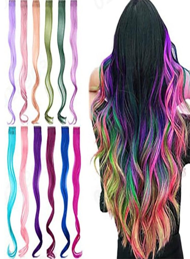 DHANABAPA Colorful Clip In Hair Extensions for Girls, Curly Synthetic Hair Streaks, Vibrant Rainbow Hair Clips for Women & Kids, Soft, Reusable Hair Accessories - 2 Pcs, Multicolor. - Image 2