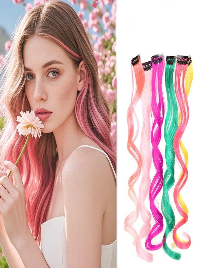 DHANABAPA Colorful Clip In Hair Extensions for Girls, Curly Synthetic Hair Streaks, Vibrant Rainbow Hair Clips for Women & Kids, Soft, Reusable Hair Accessories - 2 Pcs, Multicolor. - Image 1