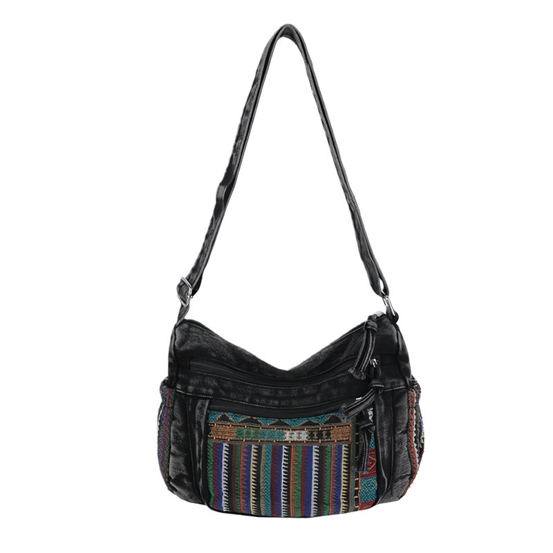 Winatehr Black Denim Purse Crossbody Bags, Small Boho Jean Bag for Women, Hobo Casual Hippie Crossbody Purse, Travel Cute Everyday Trendy Ladies Purse - Image 1