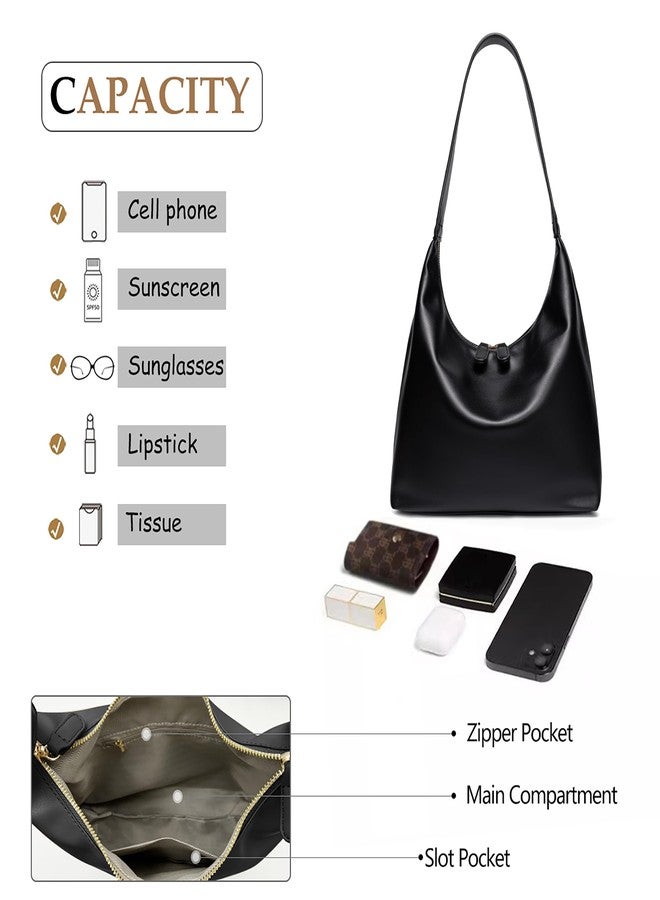 JYG Leather Hobo Bags for Women Small Soft Shoulder Purse Black Slouchy Tote Handbag with Double Zipper Design 2025 - Image 5