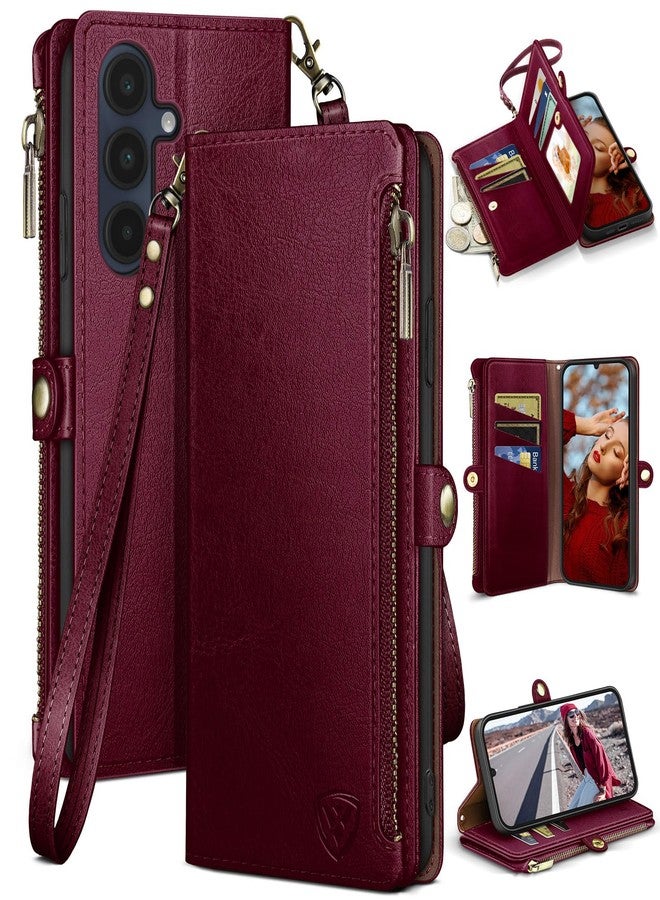 XcaseBar Compatible with Samsung Galaxy A16 5G Wallet case with Zipper Credit Card Holder【RFID Blocking】,Flip Folio Book PU Leather Phone case Shockproof Cover Women Men for Samsung A16 case Wine Red - Image 1