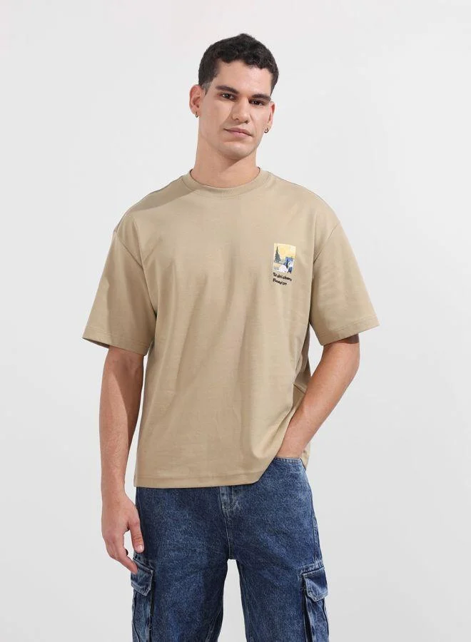 شركة المرآب الهندية Men Relaxed Fit Graphic Printed Crew Neck Half Sleeves T-Shirt