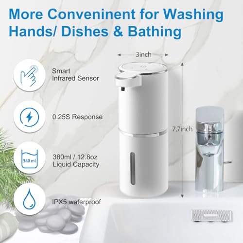 Gotofine Automatic Foaming Soap Dispenser, 4-Level Adjustable Foam, Wall Mount, USB Rechargeable, 12.8oz/380ml, Touchless Hand & Dish Soap Dispenser for Bathroom, Kitchen, Hotel, Restaurant - Image 2