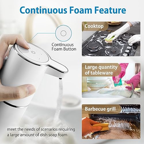 Gotofine Automatic Foaming Soap Dispenser, 4-Level Adjustable Foam, Wall Mount, USB Rechargeable, 12.8oz/380ml, Touchless Hand & Dish Soap Dispenser for Bathroom, Kitchen, Hotel, Restaurant - Image 4