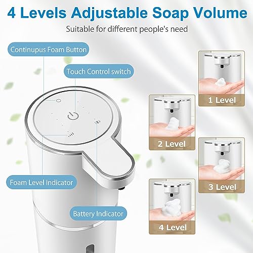 Gotofine Automatic Foaming Soap Dispenser, 4-Level Adjustable Foam, Wall Mount, USB Rechargeable, 12.8oz/380ml, Touchless Hand & Dish Soap Dispenser for Bathroom, Kitchen, Hotel, Restaurant - Image 3