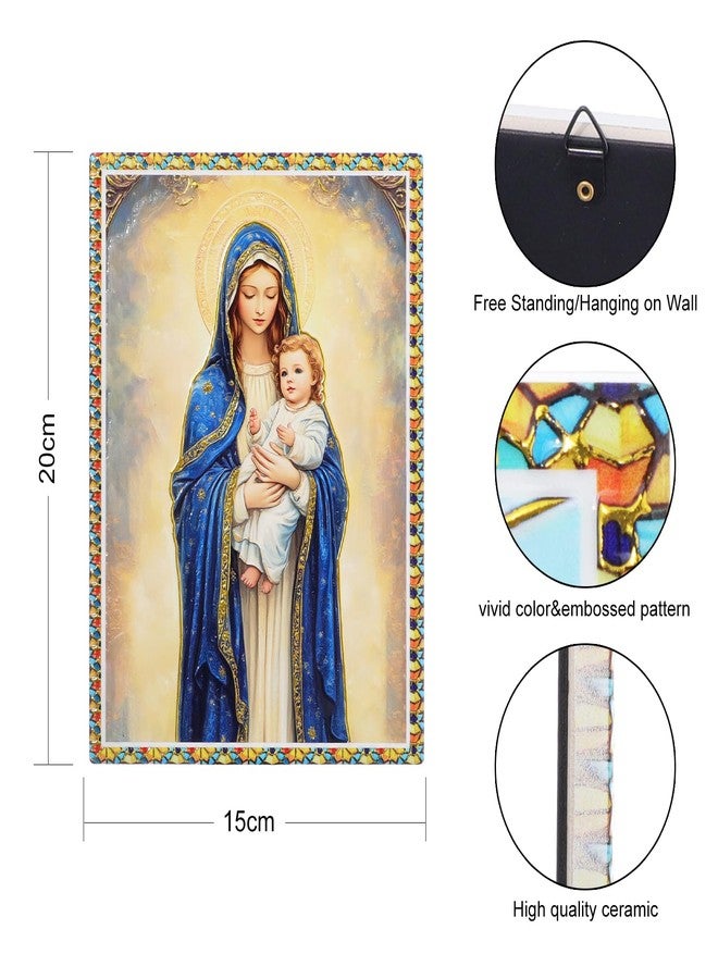 KOMI Ceramic Madonna and Child Jesus Table Standing Decor Mother Mary Wall Art Hanging Plaque Catholic Icon Statue for Home Altar Decor Religious Christian Gifts 5.9"x7.9" - Image 3