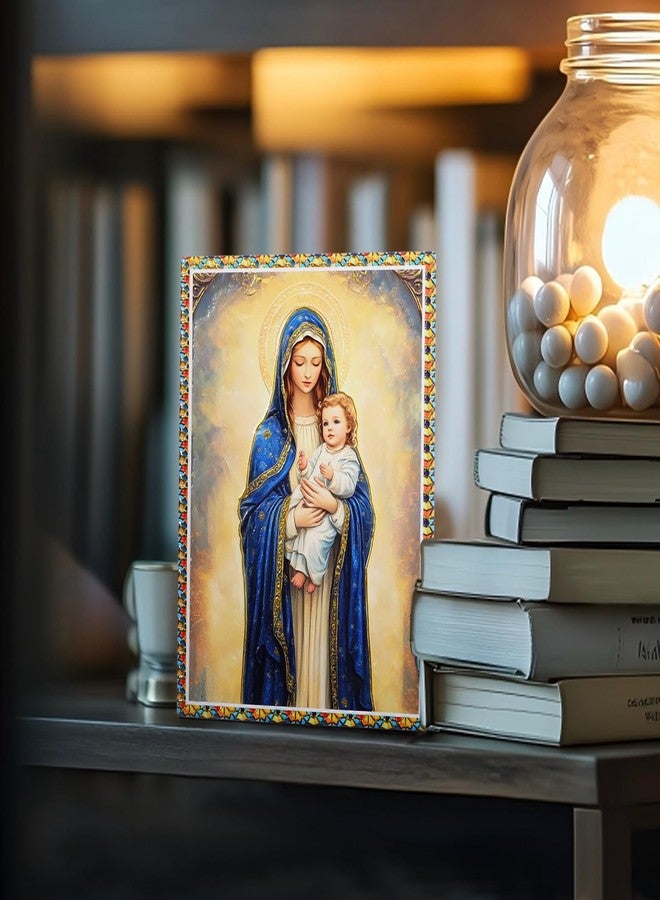 KOMI Ceramic Madonna and Child Jesus Table Standing Decor Mother Mary Wall Art Hanging Plaque Catholic Icon Statue for Home Altar Decor Religious Christian Gifts 5.9"x7.9" - Image 2