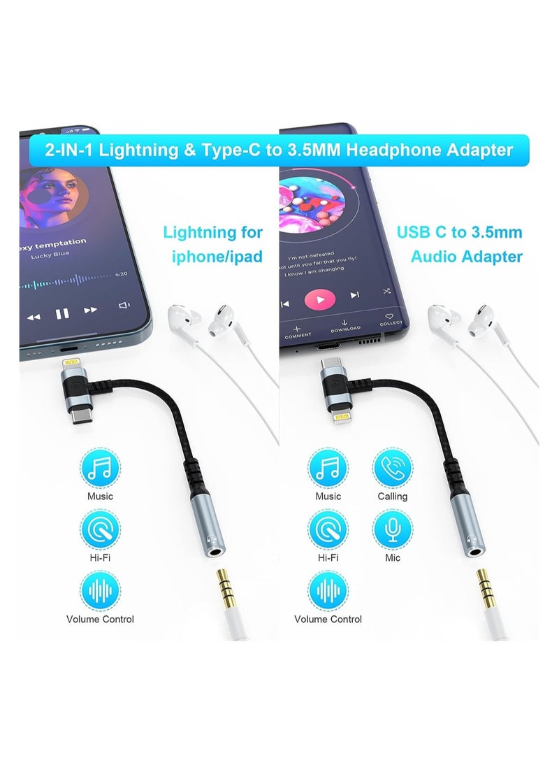 Lightning to 3.5 mm Headphone Jack Adapter 2-IN-1 Headphone Adapter for iPhone Type C to 3.5mm Female Headphone Jack Adapter Compatible with Samsung Galaxy - Image 2