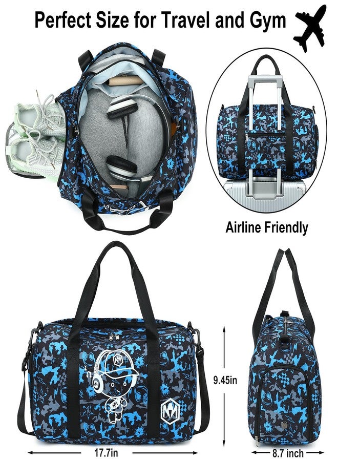 BLUBOON Kids Duffle Bag for Boys Water Resistant Small Gym Bag Overnight Weekender Travel Tote with Shoe Compartment and Wet Pocket (Blue-Black) - Image 3