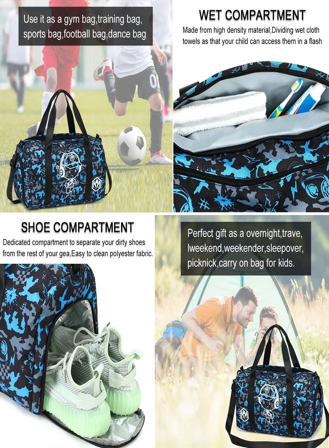 BLUBOON Kids Duffle Bag for Boys Water Resistant Small Gym Bag Overnight Weekender Travel Tote with Shoe Compartment and Wet Pocket (Blue-Black) - Image 4