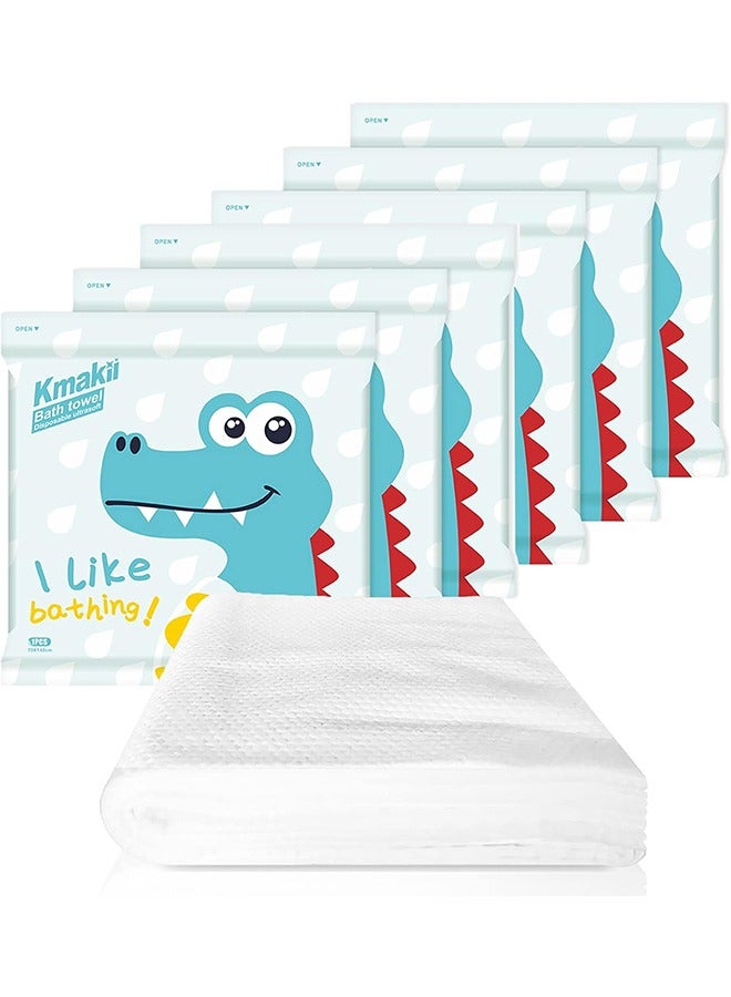 UNUNS 6 عبوات من مناشف حمام للاستخدام مرة واحدة، مناديل حمام ناعمة، مناشف حمام سميكة قابلة للتنفس، منشفة استحمام للجسم للحمام للسفر والفنادق ورحلات العمل والتخييم، مقاس كبير 140 × 70 سم، أبيض - Image 1