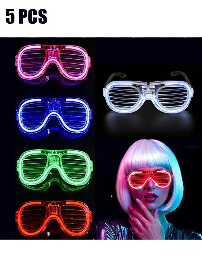 اتش واي 5 قطع حزب النظارات، مضحك النظارات الشمسية LED توهج في الظلام نظارات لعطلة حزب تفضل هدية متنوعة اللون وامض الضوء، 3 وسائط ضوء تضيء نظارات اللعب للوازم الحزب  - Image 1