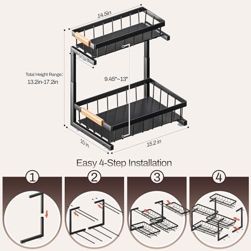 ADBIU Under Sink Organizer, 2 Pack 2 Tier Expandable Height (13.2" - 17.2") Pulling Out Kitchen Bathroom Cabinet Organizers - Image 2