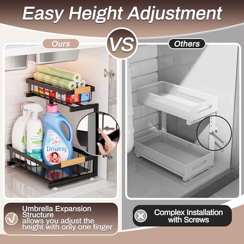 ADBIU Under Sink Organizer, 2 Pack 2 Tier Expandable Height (13.2" - 17.2") Pulling Out Kitchen Bathroom Cabinet Organizers - Image 3